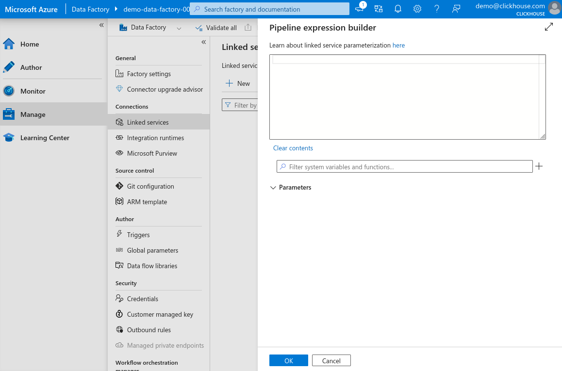 새 Linked Service Base URL 비어 있음