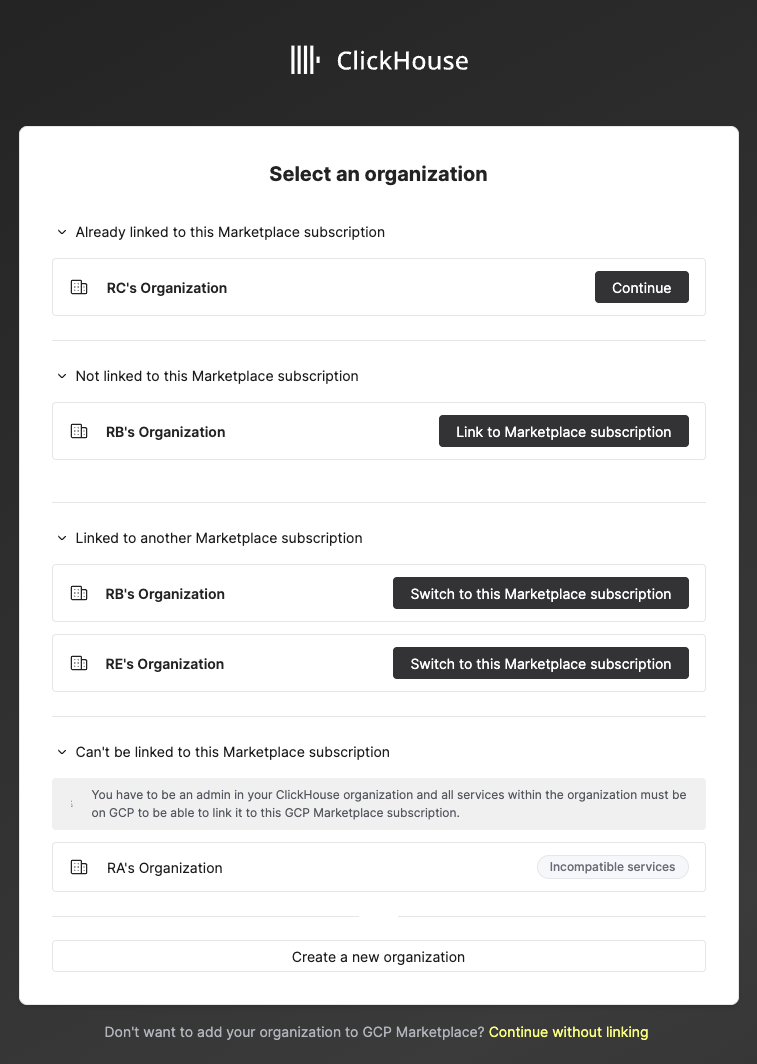 ClickHouse Cloud 가입 정보 입력 양식