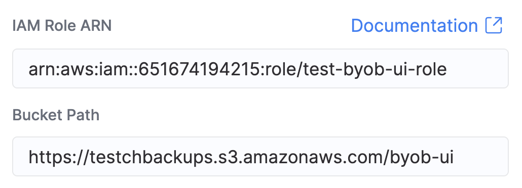 AWS IAM Role ARN 및 S3 버킷 세부 정보 구성