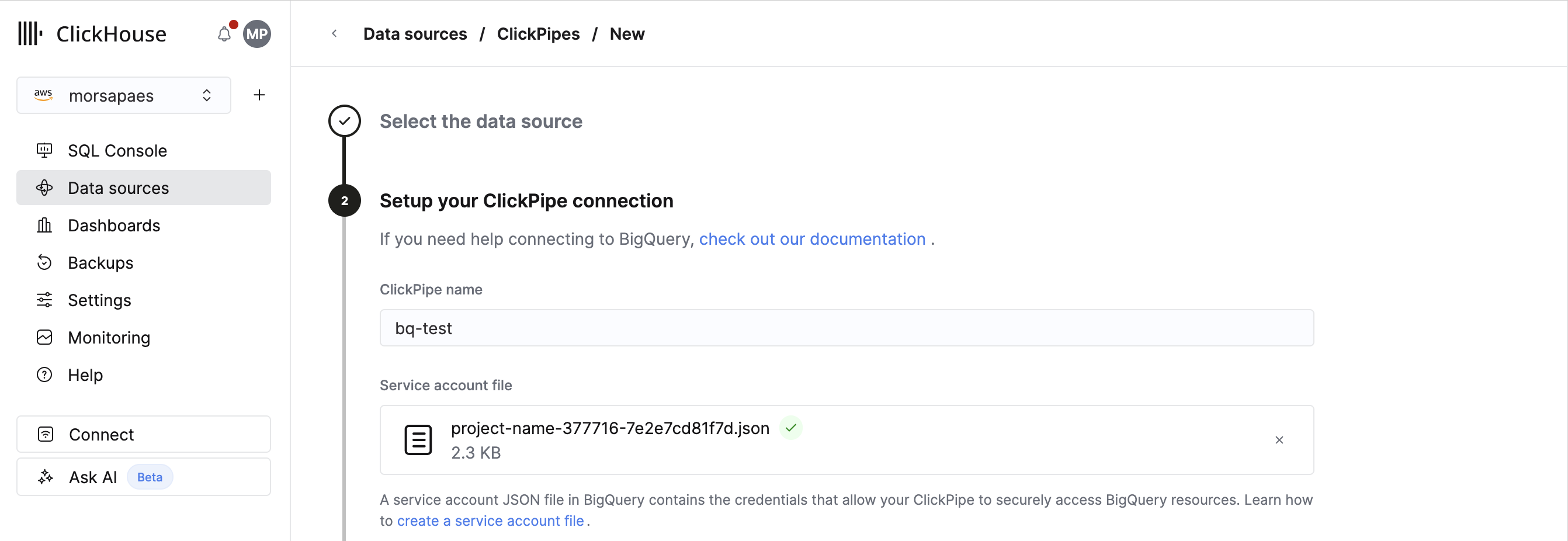 Service account 키 업로드