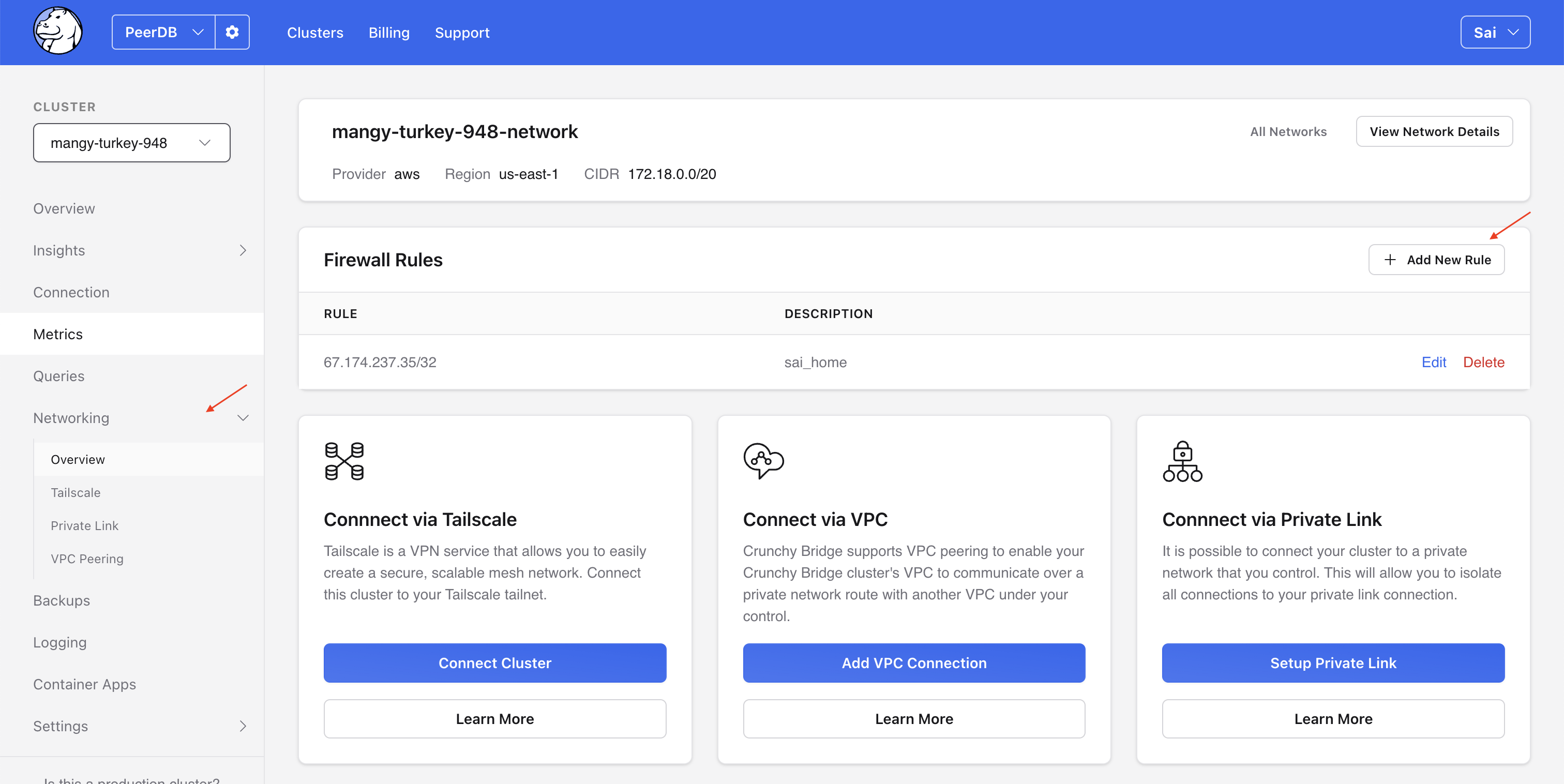 Crunchy Bridge에서 Firewall 규칙(Firewall Rules) 위치