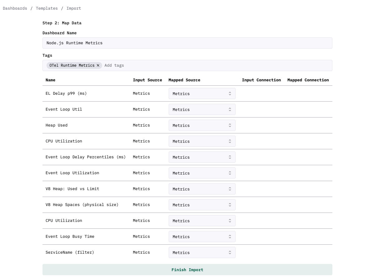 대시보드 템플릿 가져오기