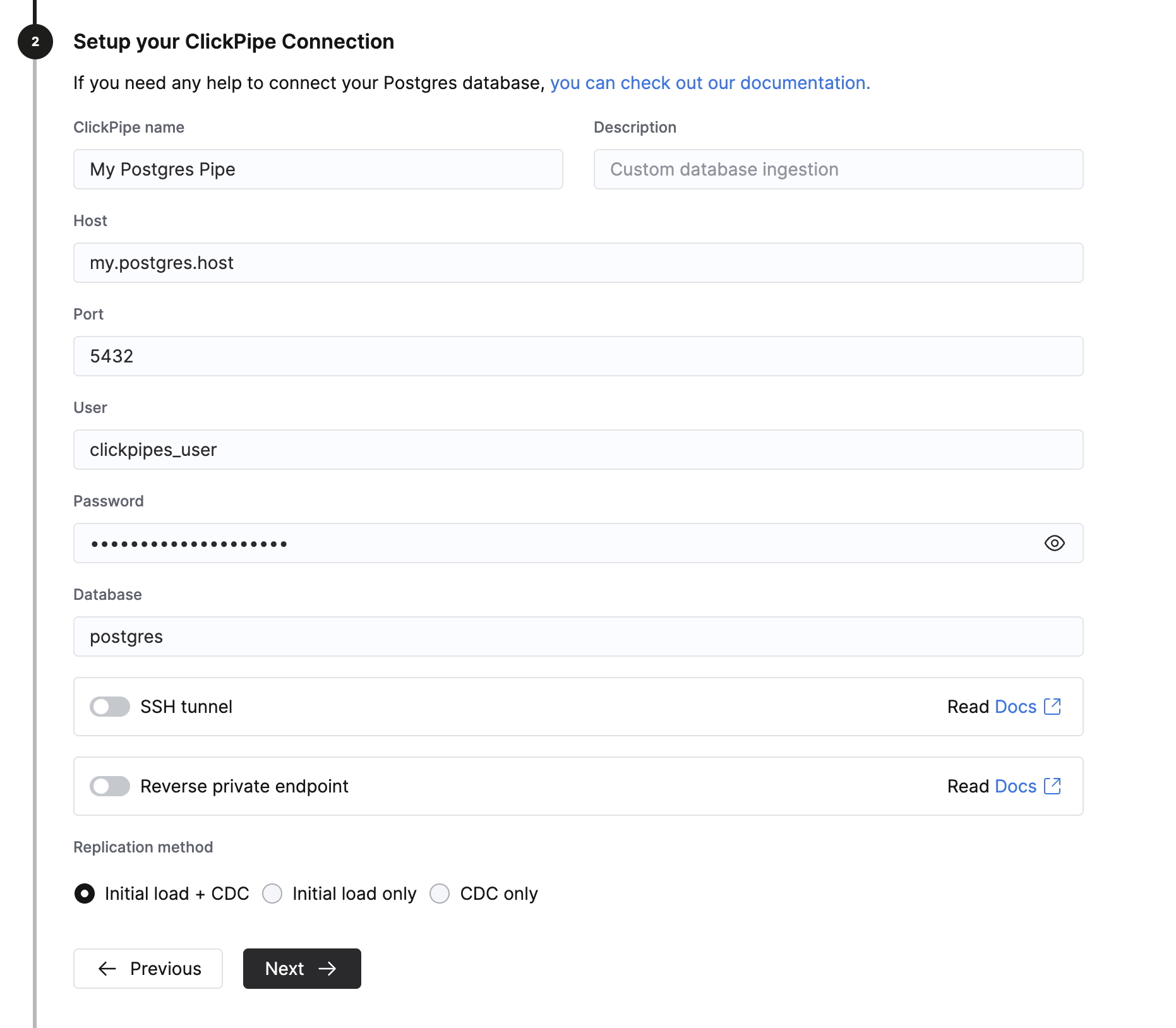 연결 정보 입력