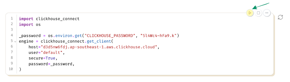 셀을 실행하여 ClickHouse에 연결